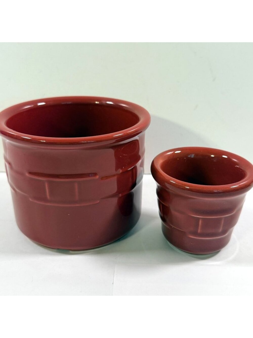 Vintage 1990s Longaberger Pottery Burgundy Red Paprika Crock Planter Set of 2